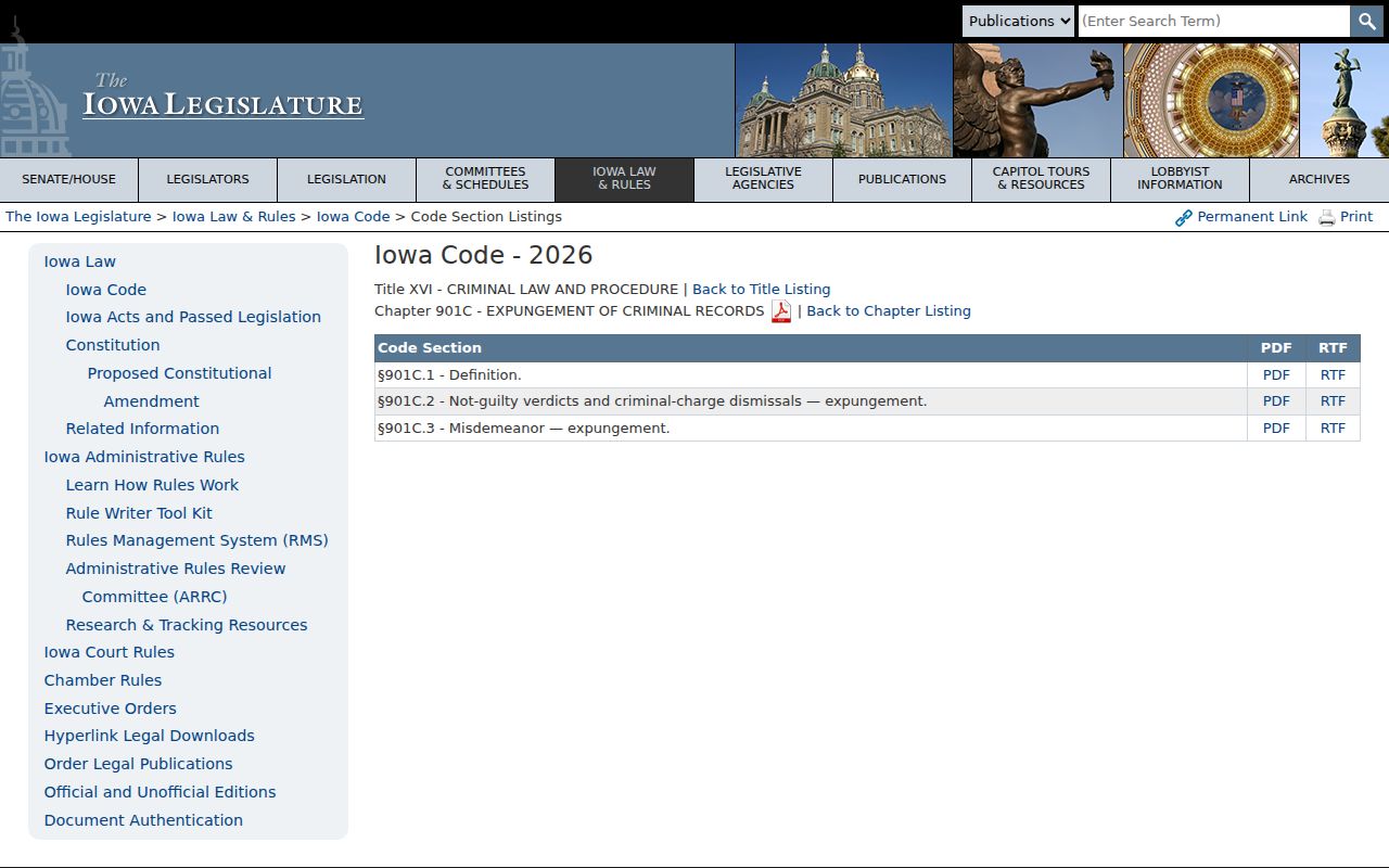 Story County criminal court case expungement law in Iowa Code chapter 901C