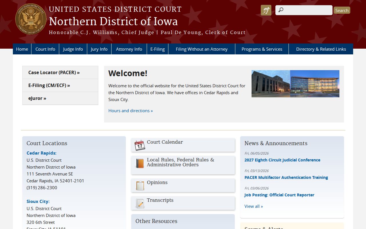 Story County federal criminal court information from Northern District of Iowa