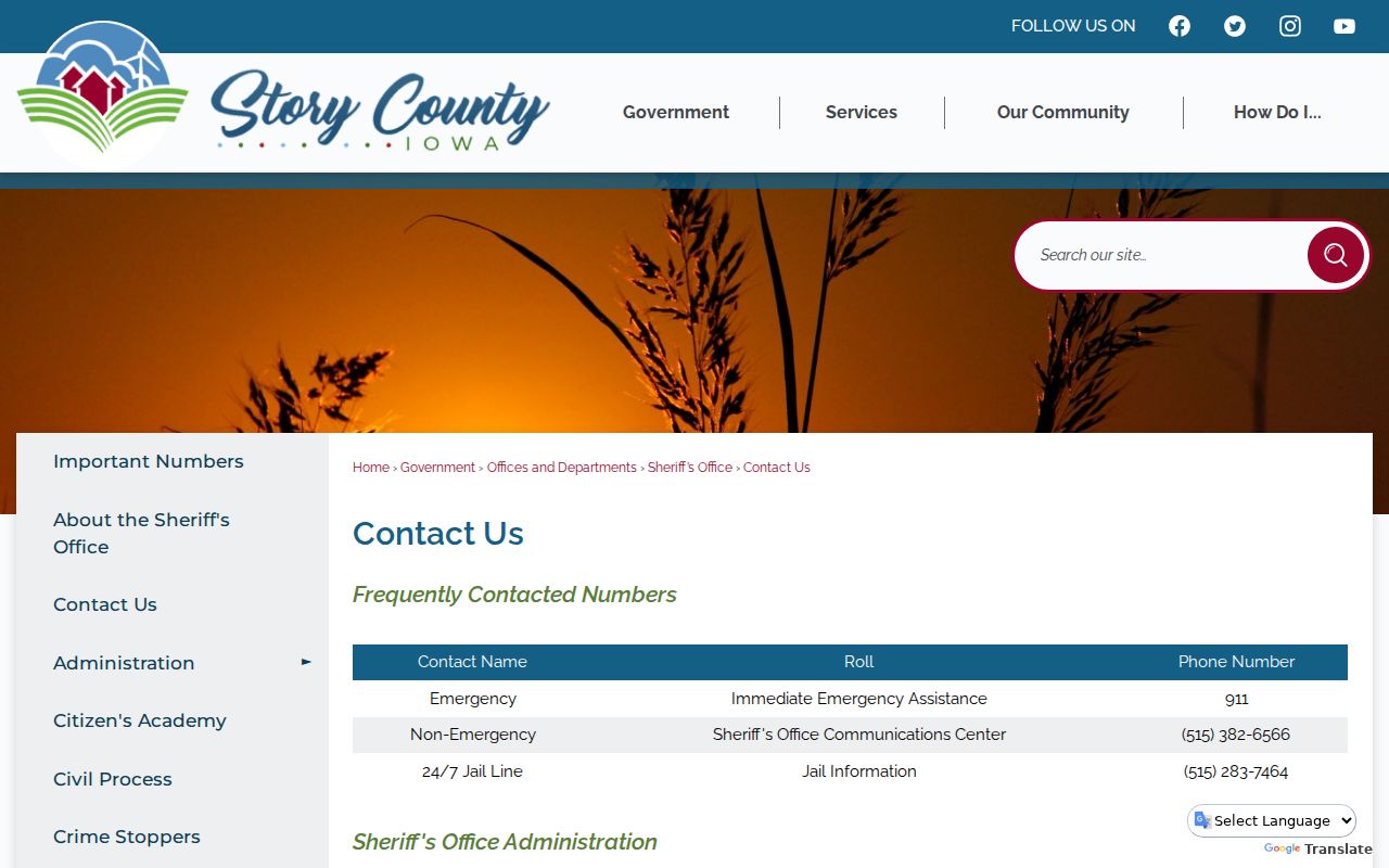 Story County criminal records sheriff contact directory