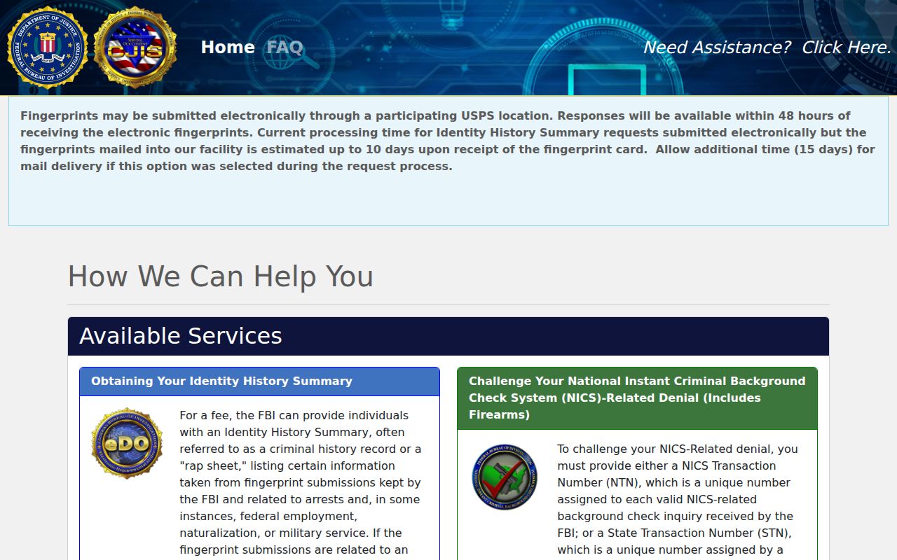 Story County criminal history FBI identity request portal